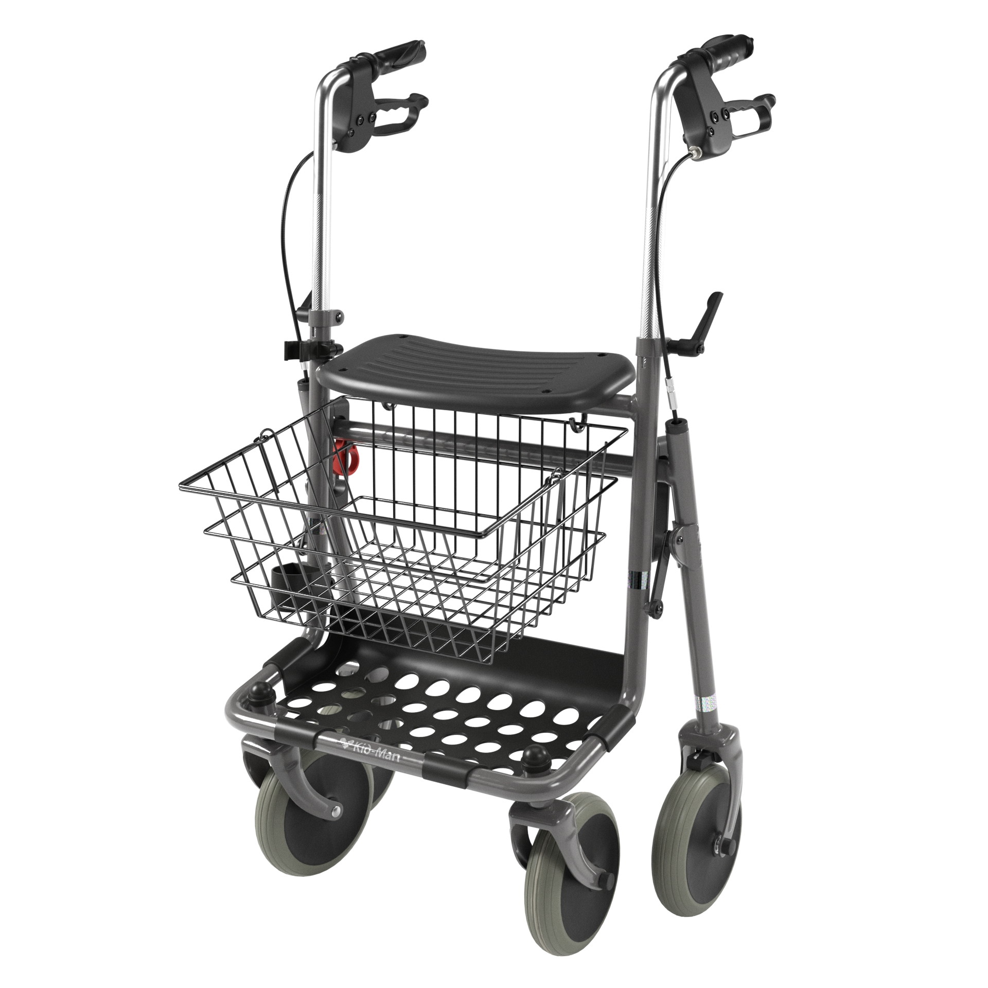 Tērauda rollators ar četriem riteņiem, grozu un sēdekli Kid-Man 04-4200F - Image 3